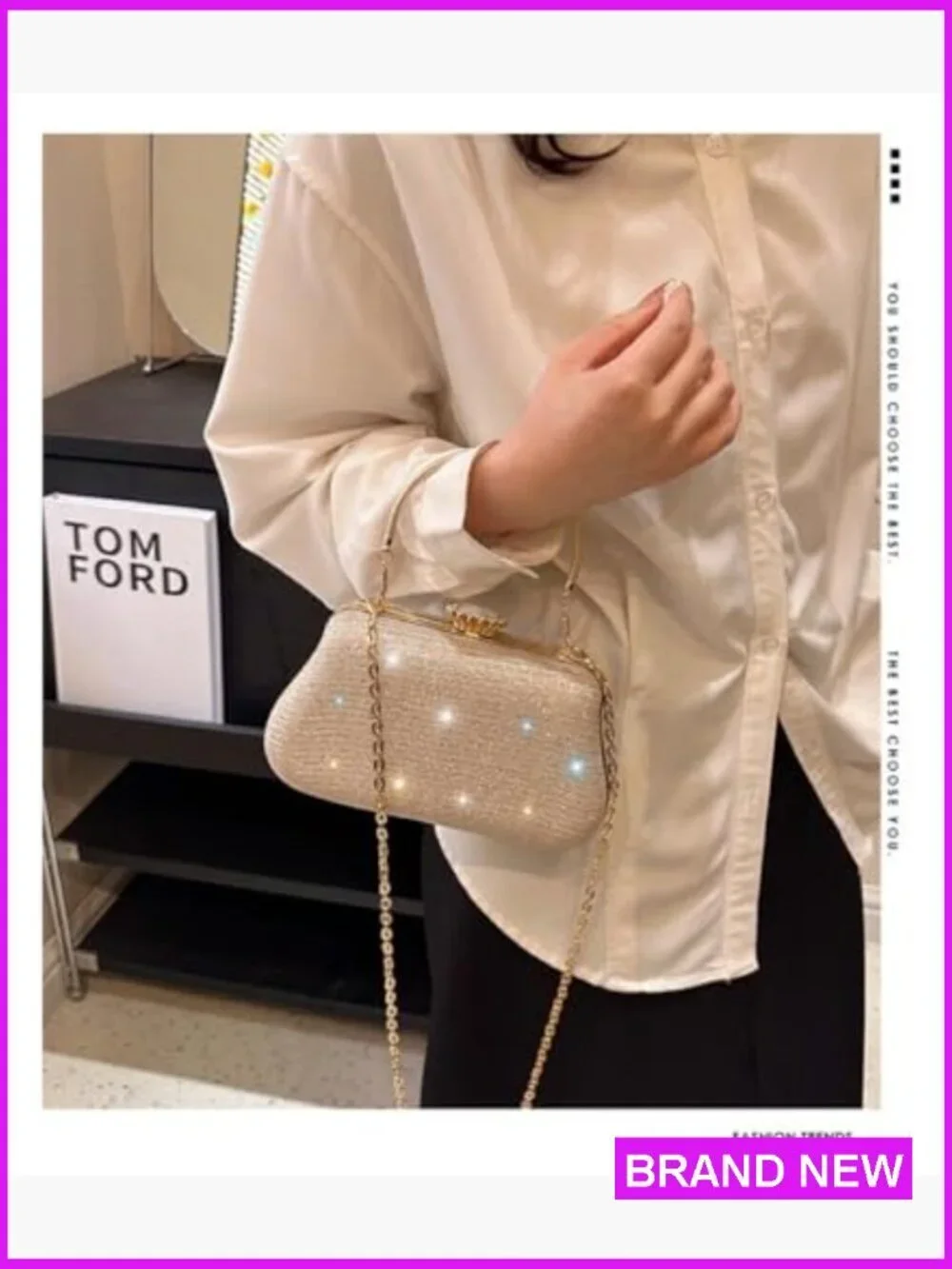 Evening Clutch Purse Sequin Bag Sparkling Handbag with Chain for Formal Events